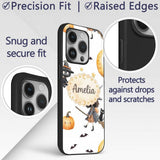 Halloween Witch Girl with Black Cats Moon and Custom Name Protective Phone Case Mobile Cover Durable Everyday Smartphone Shock Resistant