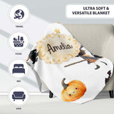 Halloween Witch Girl with Black Cats Moon and Stars Greys Lovely  Personalised Custom Name Super Soft Fleece Blanket Bed Sofa Throw