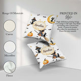 Custom Name Halloween Witch Girl with Black Cats and Stars Greys Square Filled Cushion Throw Pillow Sofa Bed Home Decor Zip Washable UK Made