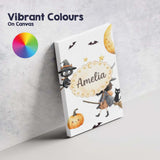 Personalised Name Halloween Witch Girl with Custom  Bespoke Interior Contemporary Canvas Wall Art Print Decor Picture Ready to Hang