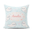 Custom Name Kawaii Seal Cartoon Animal Ocean Pattern Everyday Square Filled Cushion Throw Pillow Sofa Bed Home Decor Zip Washable UK Made