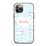 Cute Kawaii Seal Cartoon Animal Ocean Pattern Custom Name Protective Phone Case Mobile Cover Durable Everyday Smartphone Shock Resistant
