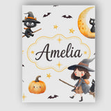 Personalised Name Halloween Witch Girl with Custom  Bespoke Interior Contemporary Canvas Wall Art Print Decor Picture Ready to Hang