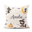 Custom Name Witch Girl with Black Cats Moon and Stars Light Grey Square Filled Cushion Throw Pillow Sofa Bed Home Decor Zip Washable UK Made