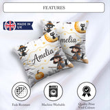 Custom Name Witch Girl with Black Cats Moon and Stars Light Grey Square Filled Cushion Throw Pillow Sofa Bed Home Decor Zip Washable UK Made