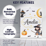 Personalised Name Halloween Witch Girl with Custom  Bespoke Interior Contemporary Canvas Wall Art Print Decor Picture Ready to Hang