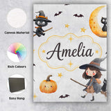 Personalised Name Halloween Witch Girl with Custom  Bespoke Interior Contemporary Canvas Wall Art Print Decor Picture Ready to Hang