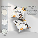 Custom Name Witch Girl with Black Cats Moon and Stars Light Grey Square Filled Cushion Throw Pillow Sofa Bed Home Decor Zip Washable UK Made