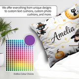 Custom Name Witch Girl with Black Cats Moon and Stars Light Grey Square Filled Cushion Throw Pillow Sofa Bed Home Decor Zip Washable UK Made