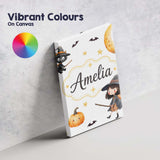 Personalised Name Halloween Witch Girl with Custom  Bespoke Interior Contemporary Canvas Wall Art Print Decor Picture Ready to Hang