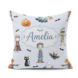 Custom Name Halloween Zombie Mummy and Bat Characters Background Square Filled Cushion Throw Pillow Sofa Bed Home Decor Zip Washable UK Made