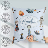 Custom Name Halloween Zombie Mummy and Bat Characters Background Square Filled Cushion Throw Pillow Sofa Bed Home Decor Zip Washable UK Made
