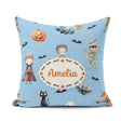 Custom Name Zombie Mummy Vampire and Bat Characters Bright Blue Square Filled Cushion Throw Pillow Sofa Bed Home Decor Zip Washable UK Made