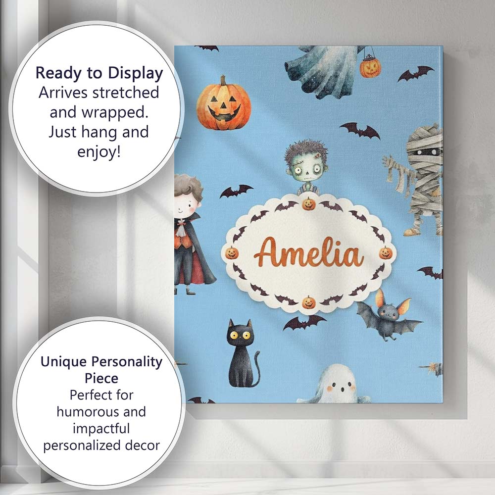 Personalised Name Halloween Zombie Mummy Custom  Unique Gift Idea Elegant Feature Canvas Wall Art Print Decor Picture Ready to Hang