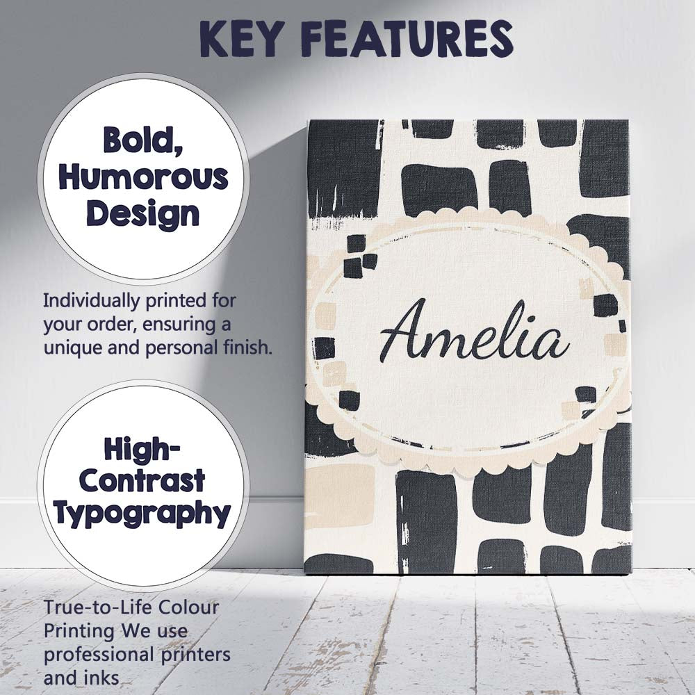 Personalised Name Painterly Block Shapes Black Beige Modern Abstract Custom  Home Canvas Wall Art Print Decor Picture Ready to Hang