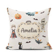 Custom Name Halloween Zombie Mummy and Bat Characters Light Grey Square Filled Cushion Throw Pillow Sofa Bed Home Decor Zip Washable UK Made