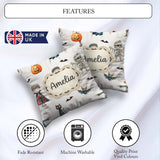 Custom Name Halloween Zombie Mummy and Bat Characters Light Grey Square Filled Cushion Throw Pillow Sofa Bed Home Decor Zip Washable UK Made