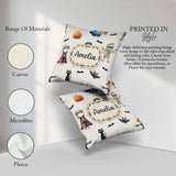 Custom Name Halloween Zombie Mummy and Bat Characters Light Grey Square Filled Cushion Throw Pillow Sofa Bed Home Decor Zip Washable UK Made