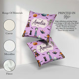 Custom Name Halloween Zombie Mummy Vampire Characters Background Square Filled Cushion Throw Pillow Sofa Bed Home Decor Zip Washable UK Made