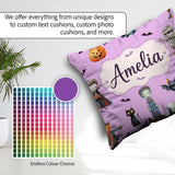 Custom Name Halloween Zombie Mummy Vampire Characters Background Square Filled Cushion Throw Pillow Sofa Bed Home Decor Zip Washable UK Made