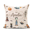 Custom Name Halloween Zombie Mummy and Bat Characters Background Square Filled Cushion Throw Pillow Sofa Bed Home Decor Zip Washable UK Made