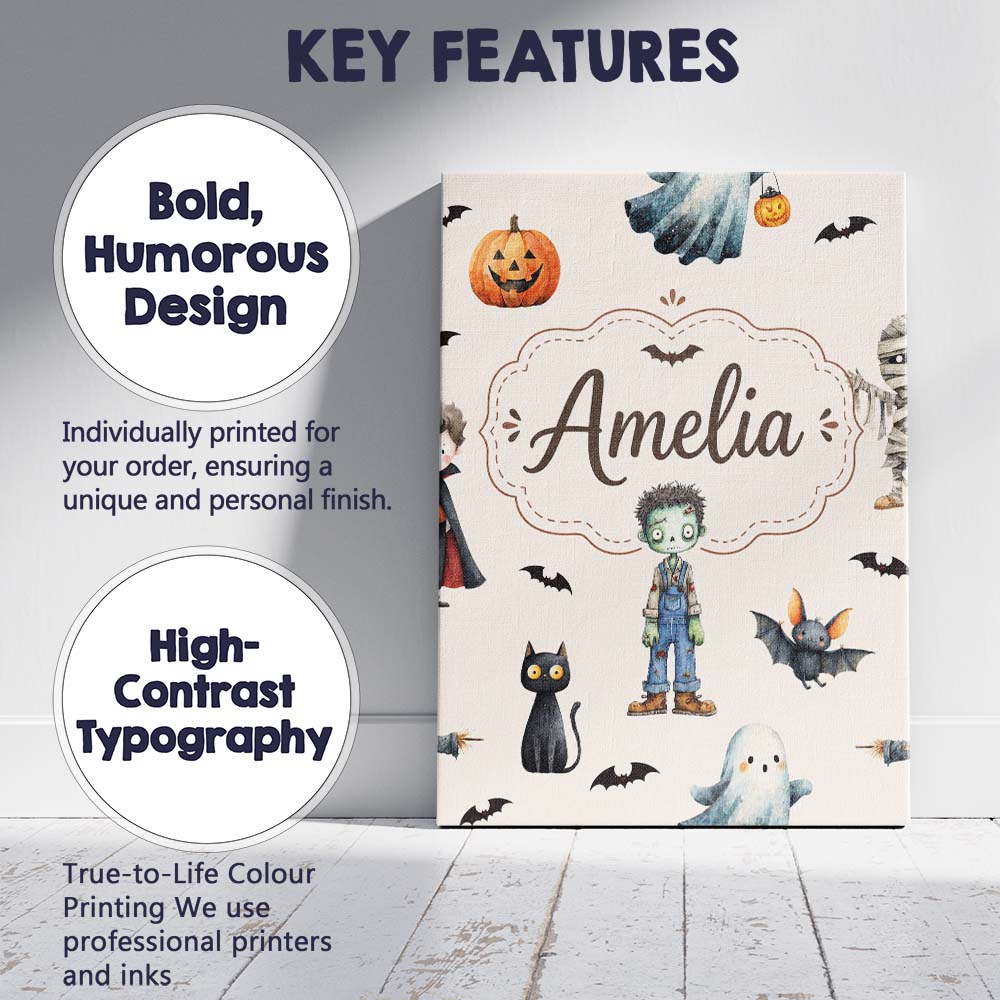 Personalised Name Halloween Zombie Mummy Custom  Unique Gift Idea Elegant Feature Canvas Wall Art Print Decor Picture Ready to Hang