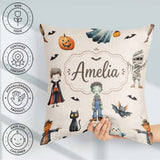 Custom Name Halloween Zombie Mummy and Bat Characters Background Square Filled Cushion Throw Pillow Sofa Bed Home Decor Zip Washable UK Made