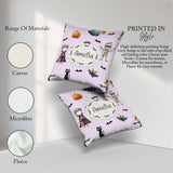 Custom Name Halloween Zombie Mummy Vampire and Characters Purple Square Filled Cushion Throw Pillow Sofa Bed Home Decor Zip Washable UK Made