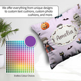 Custom Name Halloween Zombie Mummy Vampire and Characters Purple Square Filled Cushion Throw Pillow Sofa Bed Home Decor Zip Washable UK Made