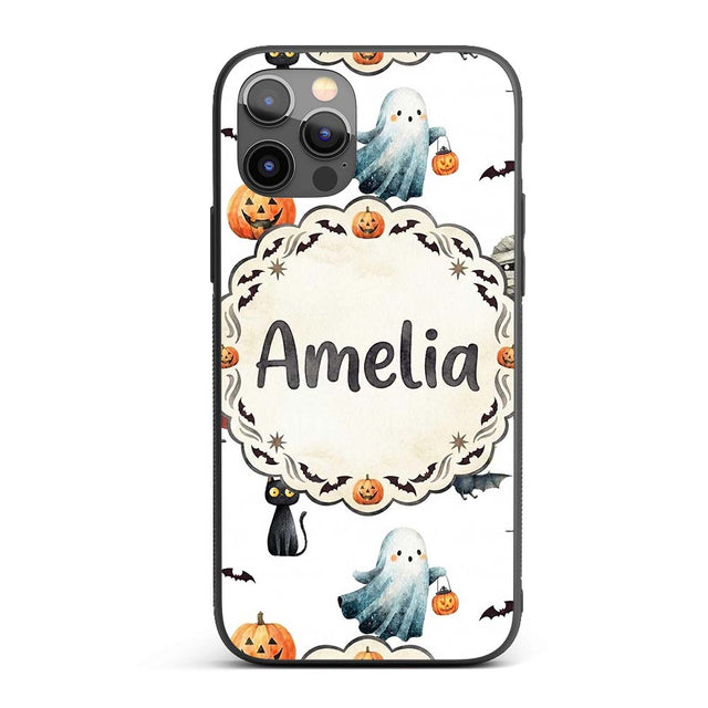 Halloween Zombie Mummy Vampire and Bat Characters Custom Name Protective Phone Case Mobile Cover Durable Everyday Smartphone Shock Resistant