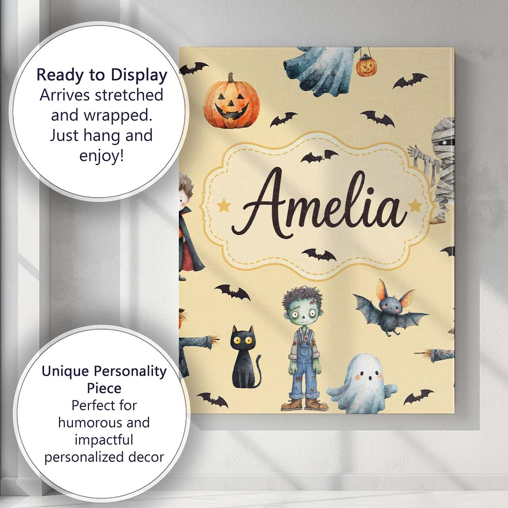 Personalised Name Halloween Zombie Mummy Custom  Unique Gift Idea Elegant Feature Canvas Wall Art Print Decor Picture Ready to Hang