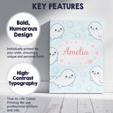 Personalised Name Cute Kawaii Seal Cartoon Animal Ocean Pattern Custom  Statement Canvas Wall Art Print Decor Picture Ready to Hang