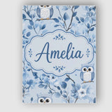 Personalised Name Cute Blue Owl Birds with Custom  Unique Gift Idea Elegant Feature Canvas Wall Art Print Decor Picture Ready to Hang