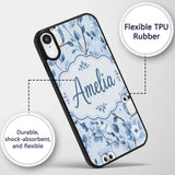 Cute Blue Owl Birds with Floral Branch Background Custom Name Protective Phone Case Mobile Cover Durable Everyday Smartphone Shock Resistant