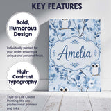 Personalised Name Cute Blue Owl Birds with Custom  Unique Gift Idea Elegant Feature Canvas Wall Art Print Decor Picture Ready to Hang