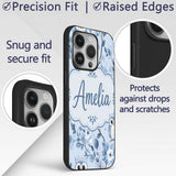Cute Blue Owl Birds with Floral Branch Background Custom Name Protective Phone Case Mobile Cover Durable Everyday Smartphone Shock Resistant