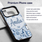 Cute Blue Owl Birds with Floral Branch Background Custom Name Protective Phone Case Mobile Cover Durable Everyday Smartphone Shock Resistant