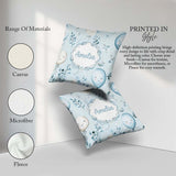 Custom Name Cute Pastel Balloons with Leaves Light Blue Seamless Square Filled Cushion Throw Pillow Sofa Bed Home Decor Zip Washable UK Made