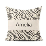 Custom Name Flowing Wavy Lines Black Cream Organic Stripe Lovely Square Filled Cushion Throw Pillow Sofa Bed Home Decor Zip Washable UK Made