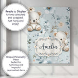 Personalised Name Cute Teddy Bears with Custom  Modern Room Accent Elegant Feature Canvas Wall Art Print Decor Picture Ready to Hang