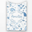 Cute Blue Whale with Floral Background Seamless Pattern Lovely  Personalised Custom Name Super Soft Fleece Blanket Bed Sofa Throw