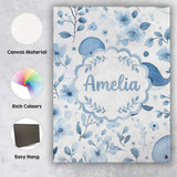Personalised Name Cute Blue Whale with Custom  Modern Room Accent Elegant Feature Canvas Wall Art Print Decor Picture Ready to Hang