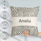 Custom Name Flowing Wavy Lines Black Cream Organic Stripe Lovely Square Filled Cushion Throw Pillow Sofa Bed Home Decor Zip Washable UK Made