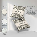 Custom Name Flowing Wavy Lines Black Cream Organic Stripe Lovely Square Filled Cushion Throw Pillow Sofa Bed Home Decor Zip Washable UK Made