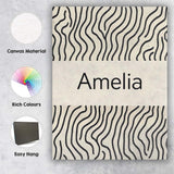 Personalised Name Flowing Wavy Lines Black Cream Organic Stripe Custom  Statement Canvas Wall Art Print Decor Picture Ready to Hang
