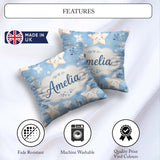 Custom Name Cute Smiling Starfish with Soft Blue Floral Seamless Square Filled Cushion Throw Pillow Sofa Bed Home Decor Zip Washable UK Made