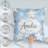 Custom Name Cute Smiling Starfish with Soft Blue Floral Seamless Square Filled Cushion Throw Pillow Sofa Bed Home Decor Zip Washable UK Made
