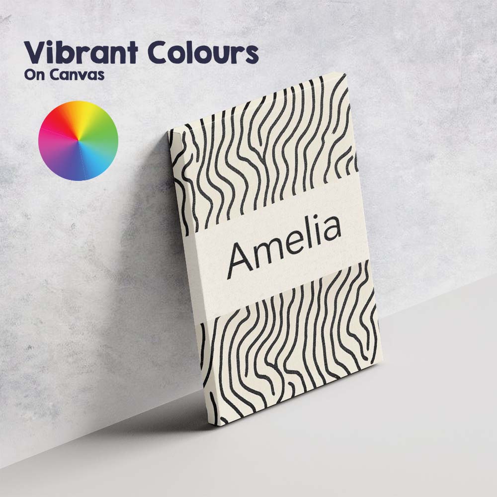 Personalised Name Flowing Wavy Lines Black Cream Organic Stripe Custom  Statement Canvas Wall Art Print Decor Picture Ready to Hang