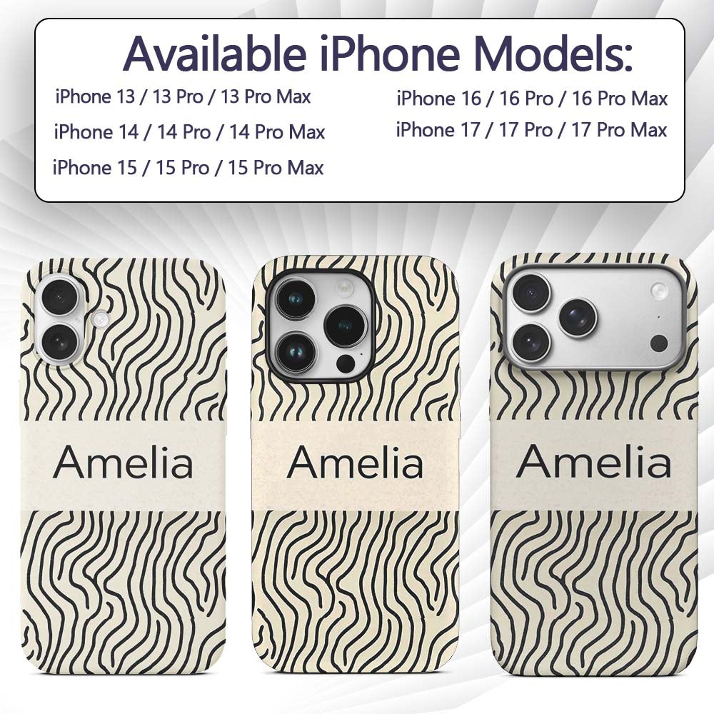 Flowing Wavy Lines Black Cream Organic Stripe Custom Name Protective Phone Case Mobile Cover Durable Everyday Smartphone Shock Resistant