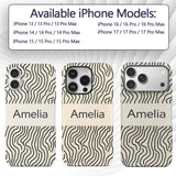 Flowing Wavy Lines Black Cream Organic Stripe Custom Name Protective Phone Case Mobile Cover Durable Everyday Smartphone Shock Resistant